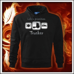 Life´s priorities - Trucker - čierna mikina reflexná potlač