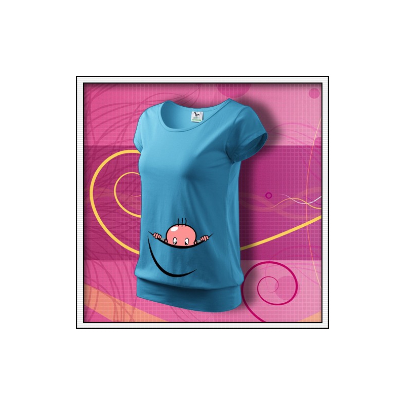 Vykúkajúce dieťa (vak) - tyrkysové tričko pre tehotnú