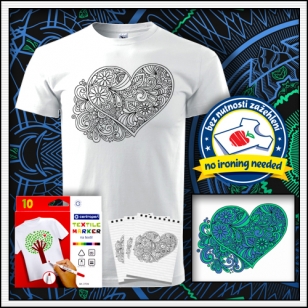 kreatívna antistresová omalovanka srdce biele unisex vyfarbovacie tričko s mandalou srdca
