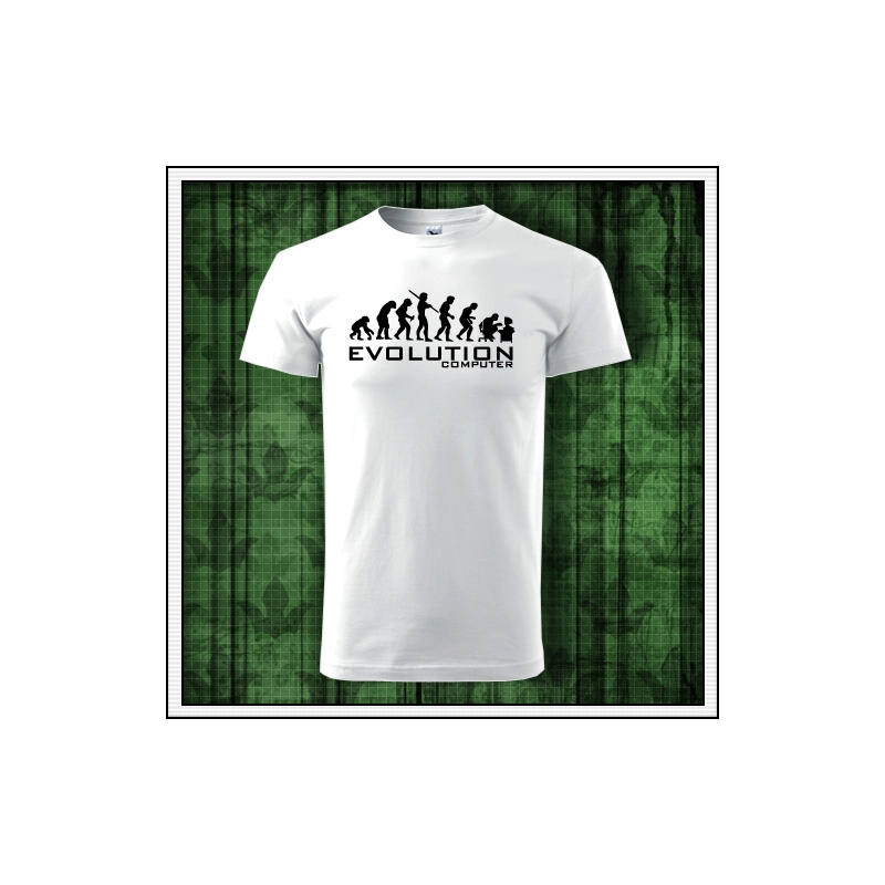 vtipné pánske biele tričko evolution computer, humorný darček k narodeninám