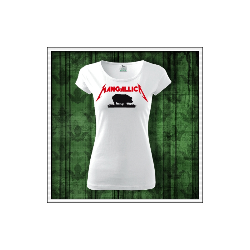 Dámske vtipné tričko Mangallica paródia na Metallica humorné darčeky pre ženy