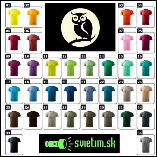 Pánske farebné tričko SOVA so svietiacou potlačou SOVY na tričku so SOVOU