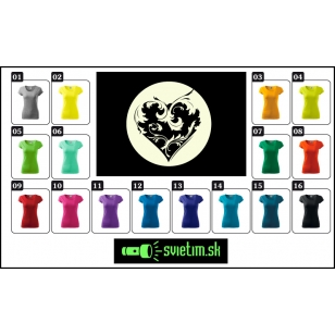 Dámske farebné tričko SRDCE so svietiacou potlačou SRDCA na tričku so SRDCOM