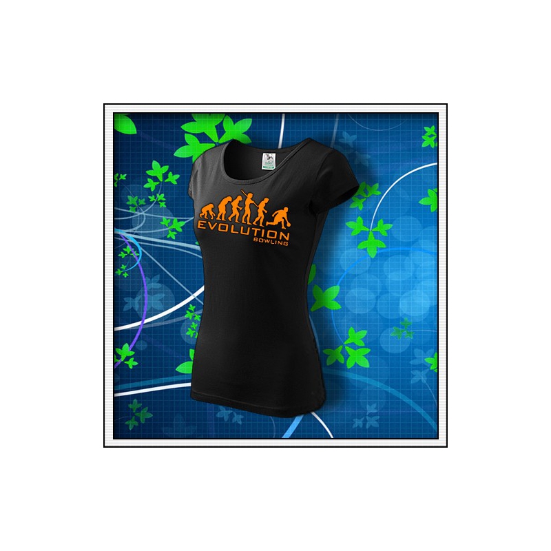 Evolution Bowling - dámske tričko s oranžovou neónovou potlačou