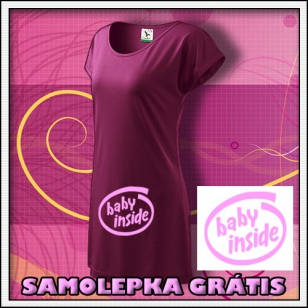 Baby Inside s ružovou potlačou - fuchsiové tričko / šaty + SAMOLEPKA
