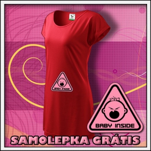 Baby Inside (dievča) - červené tričko / šaty + SAMOLEPKA