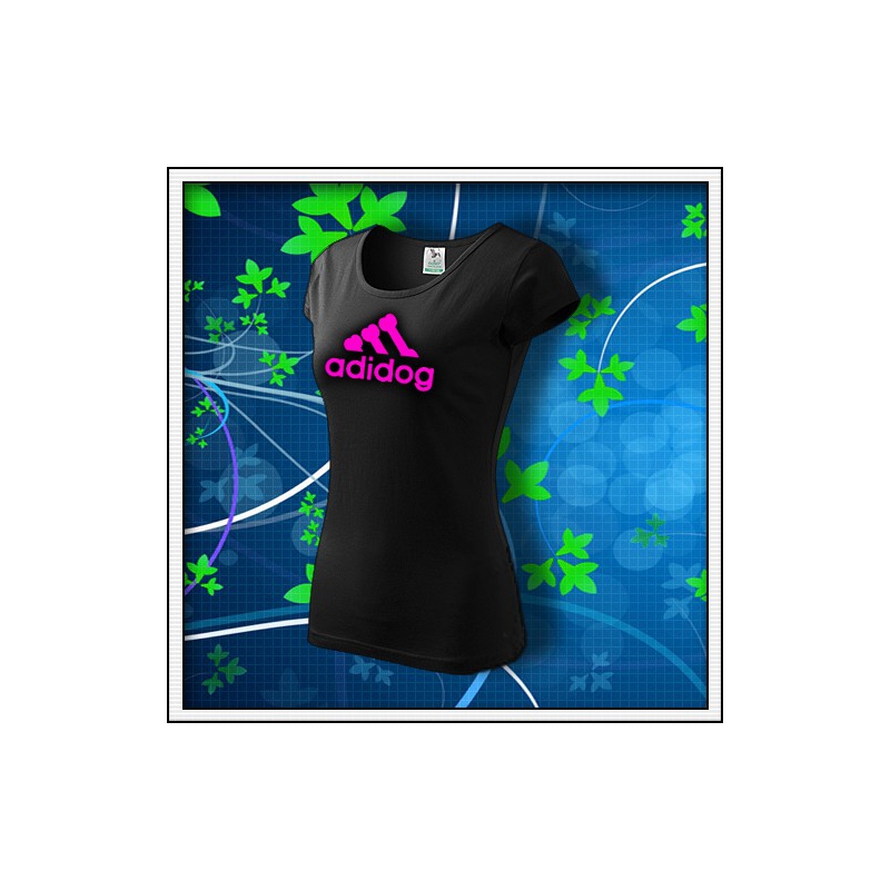 Adidog - dámske tričko s ružovou neónovou potlačou