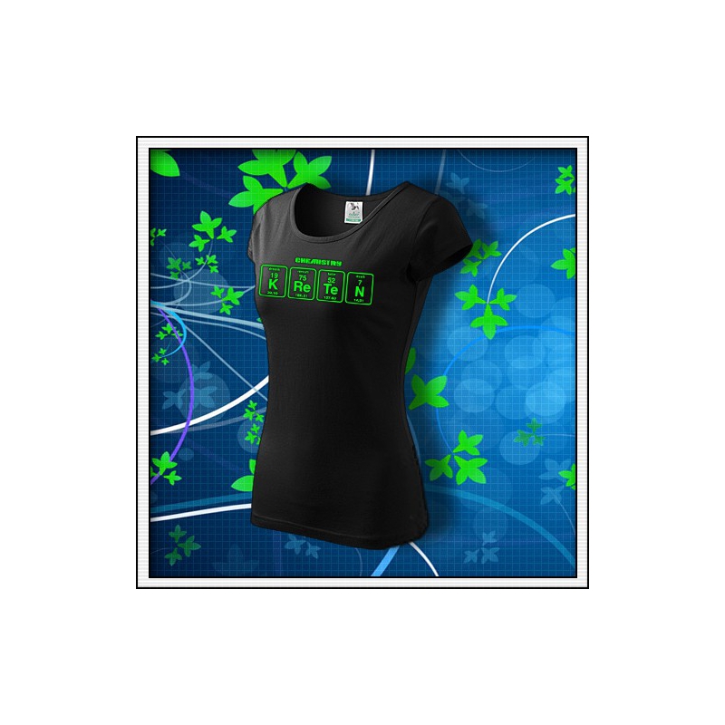 KRETEN - dámske tričko so zelenou neónovou potlačou