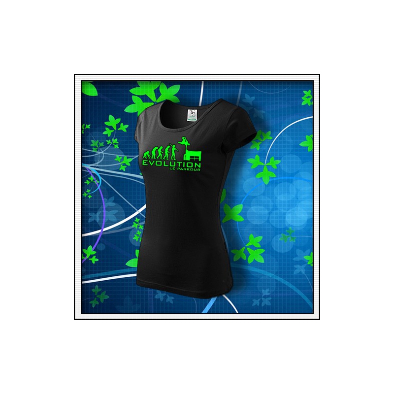 Evolution Le Parkour - dámske tričko so zelenou neónovou potlačou