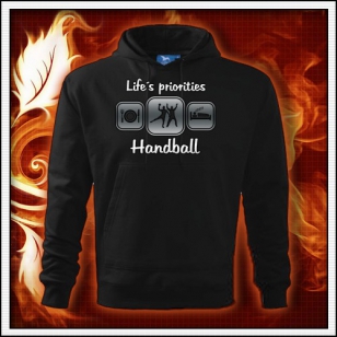Life´s priorities - Handball - čierna mikina reflexná potlač
