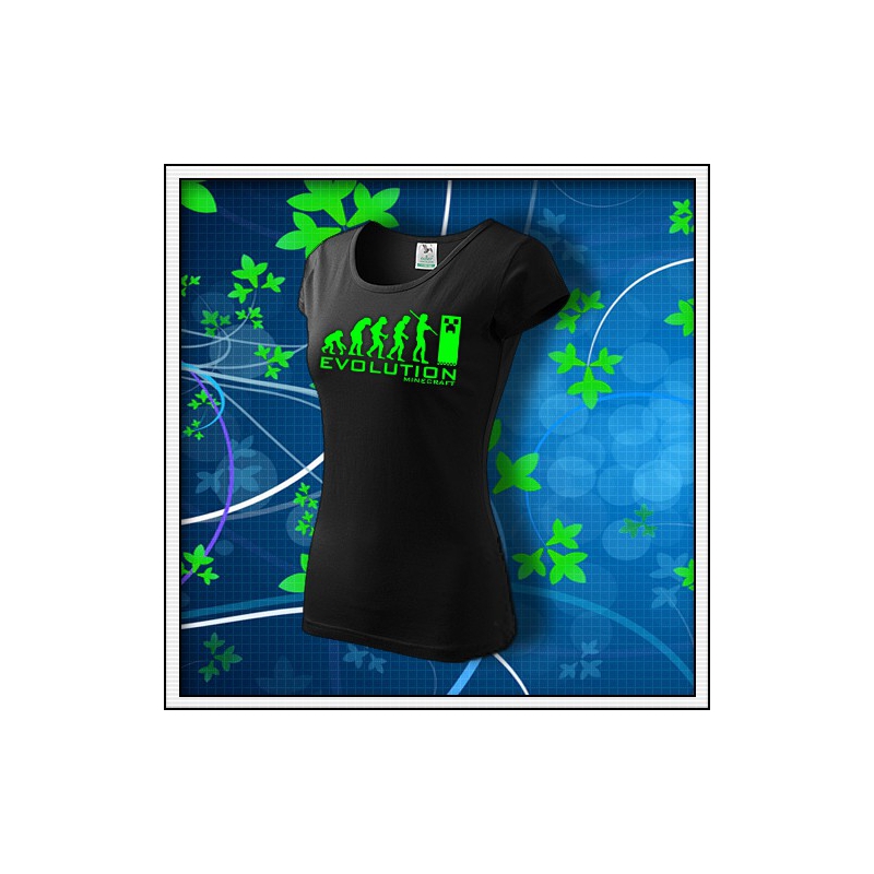 Evolution Minecraft - dámske tričko so zelenou neónovou potlačou
