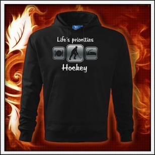 Life´s priorities - Hockey - čierna mikina reflexná potlač