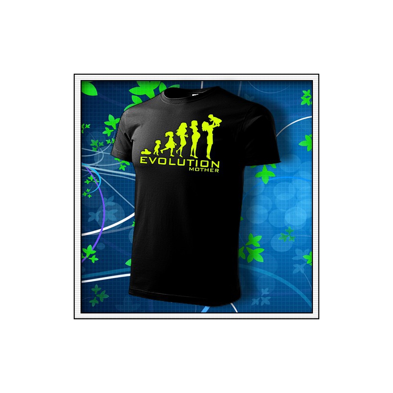 Evolution Mother - unisex tričko so žltou neónovou potlačou